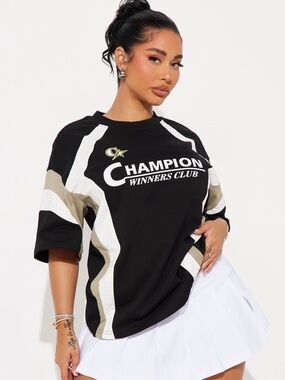 Champion Black Graphic Winners Club Tee with White & Tan Accents